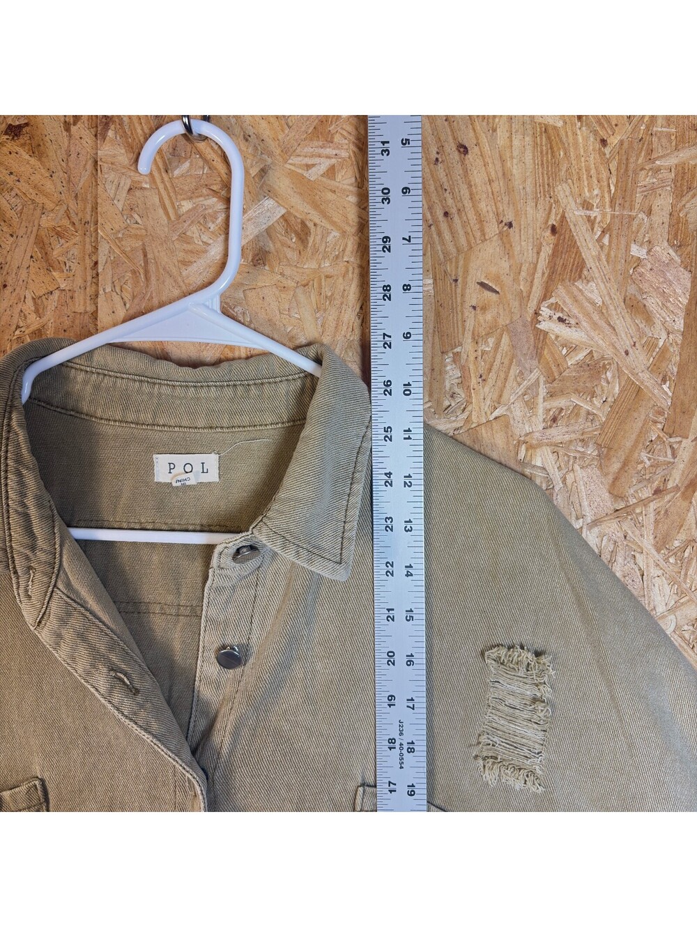 Beige Pol Distressed Button Front Shacket - Picture 6 of 8